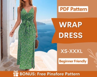 Patroon wikkeljurk | XS-XXXL | Naaipatroon met splitjurk | Patroon zomerjurk | Vrouwen naaipatroon | Jurk met riem PDF-patroon zonder mouwen