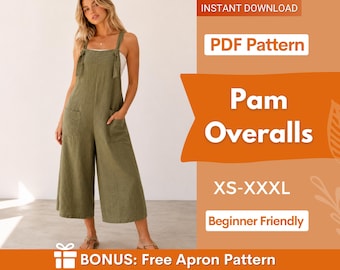 Pam Overalls Sewing Pattern, Jumpsuit Pattern, Romper Pattern, Women Sewing Pattern, Beginner Women Pattern