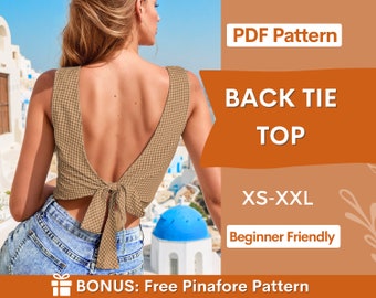 Women Top Pattern | Back Tie Top | Top Sewing Pattern PDF | Tie Top | Sewing Pattern for Women | Open Back Top Pattern | Beginner pattern