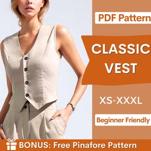 Vest Sewing Pattern, Waistcoat Pattern, Sewing Patterns, Women Pattern, Vest pattern, Top Sewing Pattern for Women, Women Vest Pattern