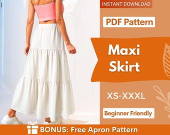 Maxi Skirt Sewing Pattern | Skirt Pattern | Women Skirt Pattern | Sewing Patterns | Women Sewing Pattern, Long Skirt Pattern, Tiered Skirt