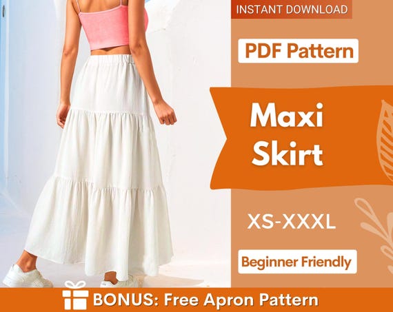 Maxi Skirt Sewing Pattern | Skirt Pattern | Women Skirt Pattern | Sewing Patterns | Women Sewing Pattern, Long Skirt Pattern, Tiered Skirt