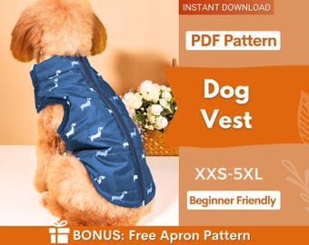 Dog Vest Sewing Pattern, Dog Pattern, Dog Sewing Pattern, Dog Coat, Pattern for dog, Dog Jacket Pattern, Dog Top Pattern, Dog Garment