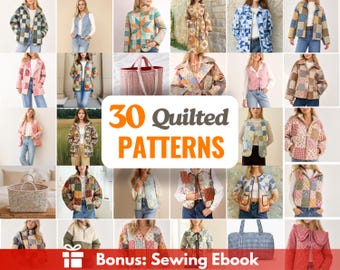 30 Quilted Sewing Patterns Bundle | Women Sewing Patterns | Jacket Sewing Pattern | Vest Pattern | Patchwork Patterns | Coat Patterns Women