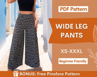 Patron de pantalons pour femmes | Patron de couture pour pantalon large | Patron de pantalons d'été | Patrons de couture | Patron de couture femme | Pantalon taille haute