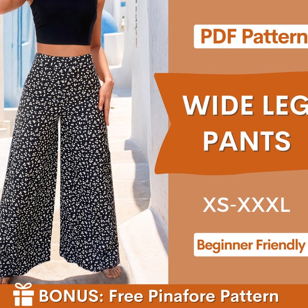 Patron de pantalons pour femmes | Patron de couture pour pantalon large | Patron de pantalons d'été | Patrons de couture | Patron de couture femme | Pantalon taille haute