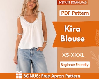 Kira Top Sewing Pattern | Women Sewing Pattern | Blouse Pattern | Top Pattern | Sewing Patterns for Beginner Top | Summer Top