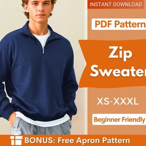 Men Sweater Sewing Pattern | Zipper Sweater | Zip up sweater | Sweatshirt Pattern Men | Men Sewing Patterns | | Men Sweatshirt Pattern