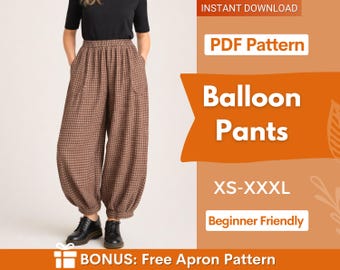 Pants Sewing Pattern, Barrel Leg Pants Pattern, Balloon Pants, Wide Leg Pants Sewig Pattern, Women Sewing Pattern Pants, Baggy Pants Pattern