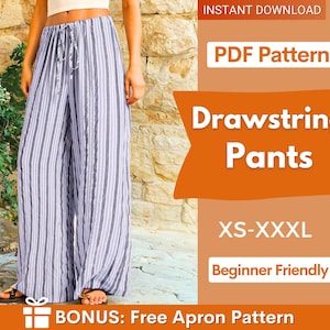 Drawstring Pants Pattern | Wide Leg Pants Sewing Pattern for Women | Pants Pattern | Women Sewing Pattern | Women Palazzo Pants Trousers