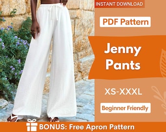 Summer Pants Sewing Pattern | Wide Leg Pants, Palazzo Pants Sewing Pattern, Elastic Waistband Wide Leg Pants Pants Pattern, Beginner Pattern