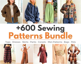 Shop Bundle +600 Patterns | Sewing Patterns | Women Patterns | Beginner Sewing Patterns, Dress Corset Pants Top Skirt Patterns