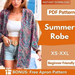 Robe Pattern | XS- XXL | Robe Digital PDF Sewing Pattern | Women Pattern | Beginner Sewing Pattern | Kimono Pattern | Easy women Pattern