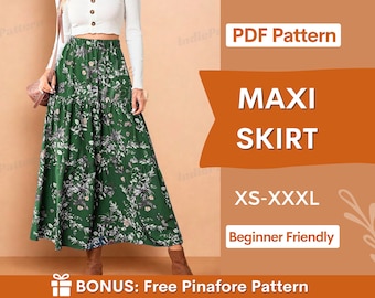 Maxi Skirt Pattern | XS-XXXL | Skirt PDF Sewing Pattern | Skirt Pattern | Beginner Sewing Pattern | Women Sewing Pattern, Long Skirt Pattern