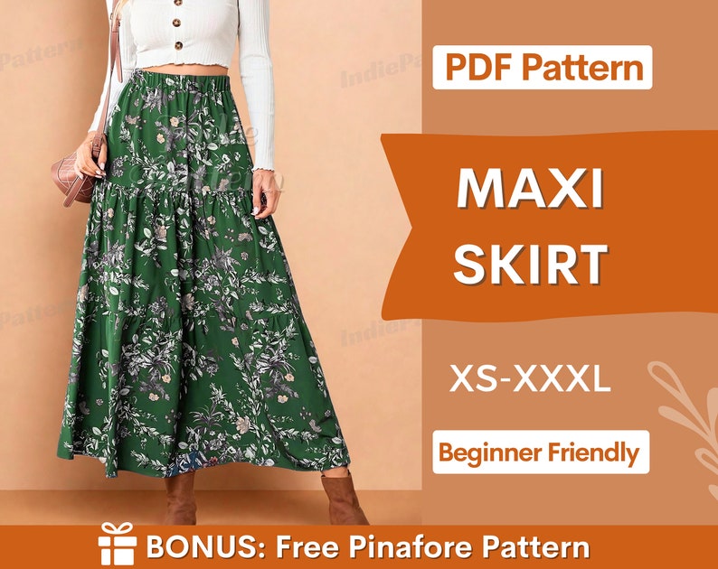 Maxi Skirt Pattern XS-XXXL Skirt PDF Sewing Pattern Skirt Pattern Beginner Sewing Pattern Women Sewing Pattern, Long Skirt Pattern image 1