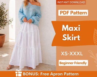 Maxi Skirt Sewing Pattern | Skirt Pattern | Women Skirt Pattern | Sewing Patterns | Women Sewing Pattern, Long Skirt Pattern, Tiered Skirt