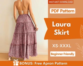 Tiered Maxi Skirt Pattern | Skirt Sewing Pattern | Women Skirt Pattern | Sewing Patterns | Women Patterns, Long Skirt Pattern, Tiered Skirt