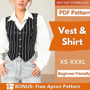Vest & Shirt Sewing Pattern | Sewing Pattern for Women | Sewing Patterns | Vest Pattern | Shirt Pattern | Sewing Patterns, Waistcoat Pattern