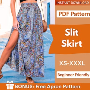 Slit Skirt Sewing Pattern | Skirt Pattern | Maxi Skirt Pattern | Women Sewing Pattern, Skirt pattern, Maxi Skirt, Elastic Waistband Skirt