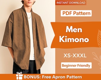 Men's Kimono Sewing Pattern, Short Kimono Pattern for Men, Kimono Pattern, Sewing Pattern for Men, Men Sewing Pattern, Men's Shirt Pattern
