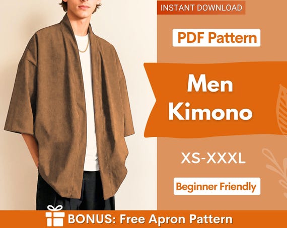 Men's Kimono Sewing Pattern, Short Kimono Pattern for Men, Kimono Pattern, Sewing Pattern for Men, Men Sewing Pattern, Men's Shirt Pattern