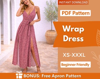 Wrap Dress Sewing Pattern | XS-XXXL | Slit Dress Pattern | Summer Dress Pattern | Women Sewing Pattern | Sleeveless Dress