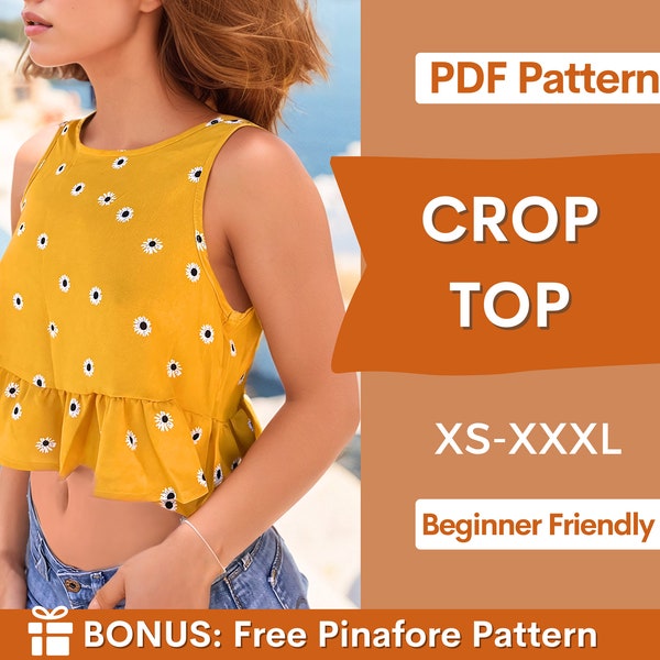 Crop-Top-Schnittmuster für Damen PDF | XS-XXXL | Damen-Top-Muster | Ärmelloses Top | Schnittmuster für Damen | Tank-Top-Muster