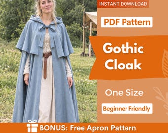 Cloak Sewing Pattern, Cape Pattern, Cloak Pattern,  Medieval Cloak Pattern, Cosplay Cloak Sewing Pattern, Ren Faire Pattern