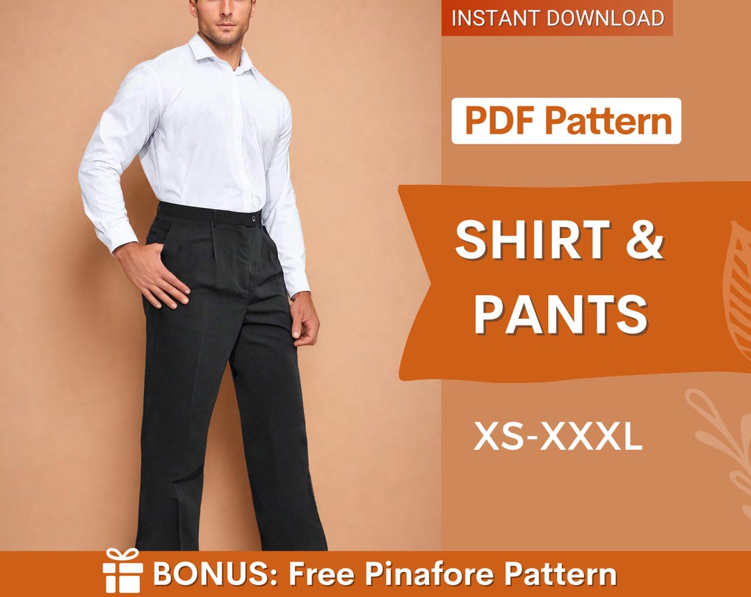 Shirt & Pants Sewing Pattern for Men, Shirt Pattern Men, Men Trousers ...