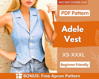 Vest Sewing Pattern, Top Sewing Pattern, Waistcoat Pattern, Sewing Patterns Women, Blazer Women, Trendy Vest, Vest with Collar Pattern