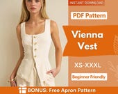 Trendy Top Pattern, Vest Sewing Pattern, Sewing Patterns Women, Suit Vest, Button Up Top, Top Sewing Pattern for Women, Women Vest Pattern