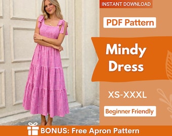 Mindy Dress Sewing Pattern | Shoulder Tie Dress Pattern | Maxi Dress | Gathered Dress Pattern | Tiered Dress Pattern Women, Summer Dress