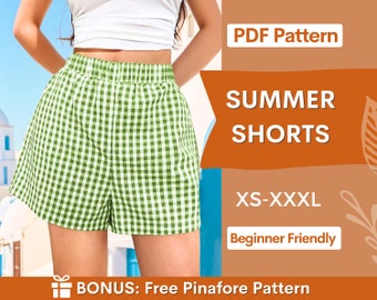 Patrón de pantalones cortos de verano / Patrón de pantalones cortos para mujer / Patrón de pantalones cortos para principiantes / Pantalones cortos con cintura elástica / Patrones de pantalones cortos de pierna ancha de cintura alta