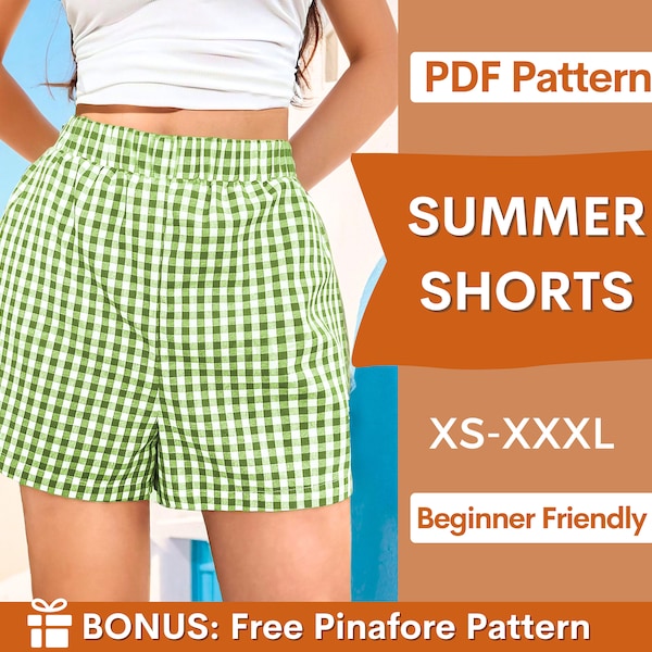 Patroon zomershorts | Patroon damesshorts | Patroon voor beginnersshorts | Shorts met elastische tailleband | Patronen voor shorts met hoge taille en wijde pijpen