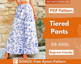 Tiered Pants Sewing Pattern | Women Pants Pattern | Wide Leg Pants Pattern | Pants Pattern | Sewing Patterns | Women Sewing Pattern