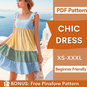 Dress Pattern | XS- XXXL | Dress PDF Sewing Pattern | Pinafore Dress Pattern | Beginner Pattern | Women Sewing Pattern | Easy dress pattern