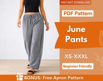 June Pants Sewing Pattern | Women Pants Pattern | Palazzo Pants Pattern |Pajama Pants Pattern| Elastic Waistband Pants, Beginner Pattern