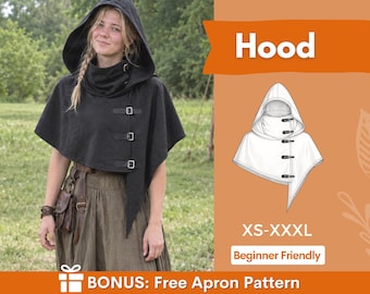 Hood Pattern, Cape with Hood Pattern, Cape Pattern, Capelet Pattern, Medieval Dress Pattern, Cosplay Cloak Sewing Pattern