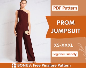Jumpsuit Pattern | Sewing Patterns | Women Sewing Patterns | One Shoulder Jumpsuit Sewing Pattern | Formal Jumpsuit Pattern | Dress Pattern