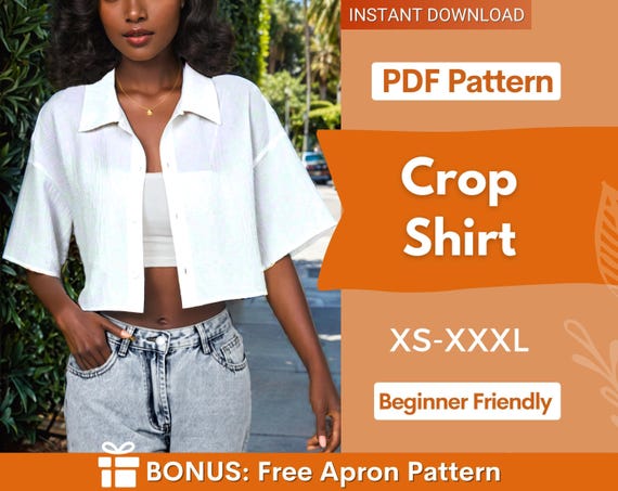 Crop Shirt Sewing Pattern, Women Shirt Pattern, Short Shirt Pattern, Sewing Pattern, Women Sewing pattern, Shirt Pattern, Beginner Sewing