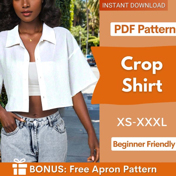 Crop Shirt Sewing Pattern, Women Shirt Pattern, Short Shirt Pattern, Sewing Pattern, Women Sewing pattern, Shirt Pattern, Beginner Sewing