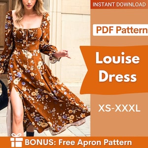 Dress Sewing Pattern | MaxiDress Pattern | Long Sleeved Dress Sewing Pattern | Women Dress Pattern | Sewing Patterns for Women Slit Dress
