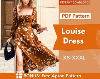 Dress Sewing Pattern | MaxiDress Pattern | Long Sleeved Dress Sewing Pattern | Women Dress Pattern | Sewing Patterns for Women Slit Dress