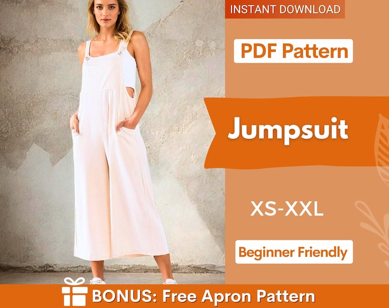 Jumpsuit Sewing Pattern | XS-XXL | Overalls pattern | Jumpsuit PDF Pattern |Women's Jumpsuits | Dungaree Pant Loose Trouser | Sewing Pattern image 1