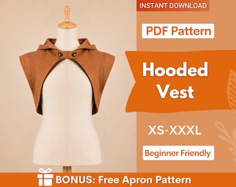 Hooded Vest Sewing Pattern, Cape with Hood Pattern, Cape Pattern, Capelet Pattern, Medieval Dress Pattern, Cosplay Cloak Sewing Pattern