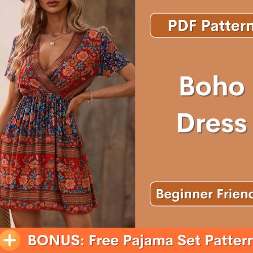 Boho dress sewing pattern | XS- XXL | Dress pattern | Dress Sewing Pattern PDF | Summer dress pattern | Women sewing pattern | Women pattern