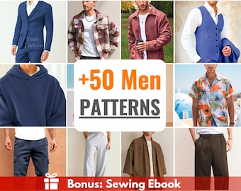 50+ Men Patterns Bundle | Men Sewing Patterns | Men Shorts | Men Jacket | Men Pants | Men Shirt | Patterns for Men | Men Pajamas, Men Hoodie