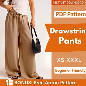Women Pants Pattern | Wide Leg Pants Sewing Pattern for Women, Pants Pattern, Women Pattern | Women Palazzo Pants Trousers, Drawstring Pants