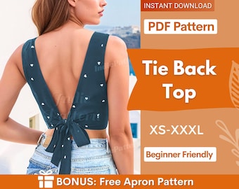 Tie Back Top Pattern, Women Pattern, Easy Top Pattern, Sewing Patterns for Women, Crop Top, Tank Top, Tie Top, Knot Top Pattern