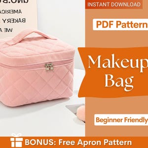 Patron de couture pour trousse de maquillage | Patron de pochette rigide | Patron de sac pour débutant | Patron de pochette matelassée | Patron de trousse de maquillage matelassée | Sac facile à réaliser